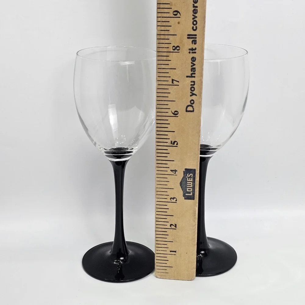 Vintage Luminarc Domino Black Stem Wine Glasses Set of 2 France Clear Bowl 8